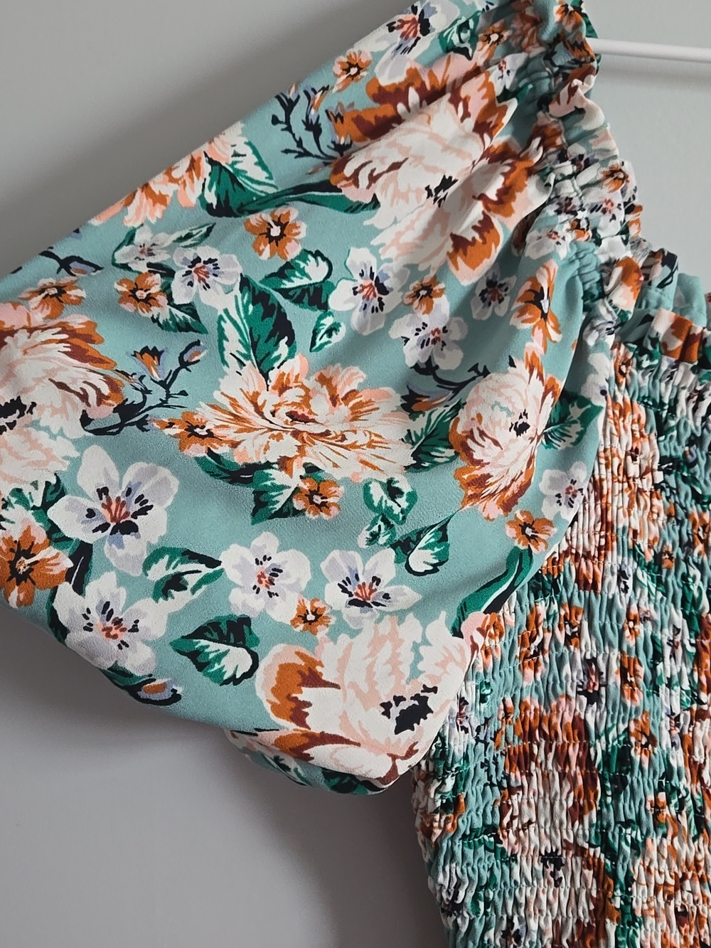 LC Lauren Conrad Teal Floral Smocked Dress With Balloon Sleeves, 2XL - Picture 2 of 6